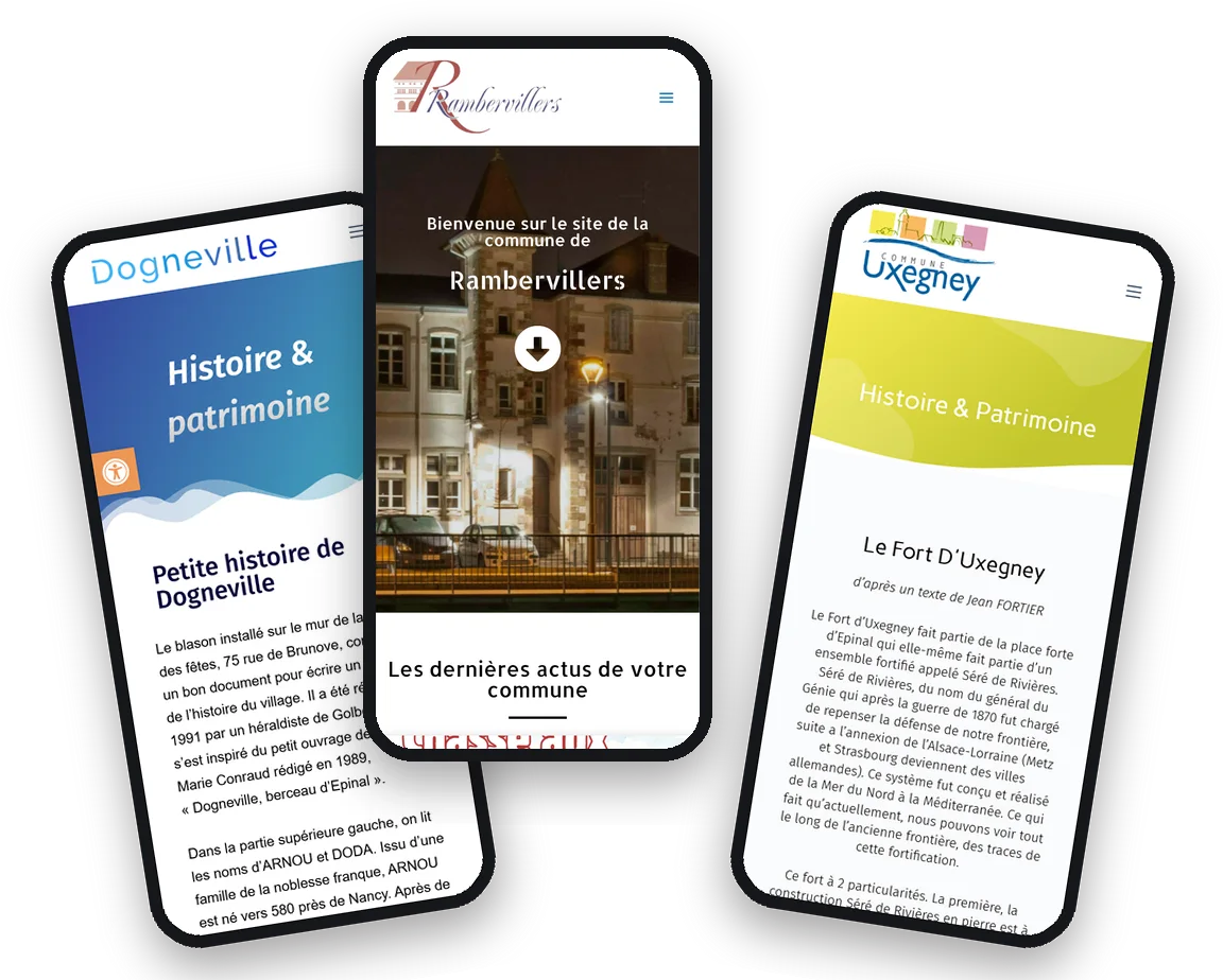 Sites des communes de Dogneville, Rambervillers et Uxegney sur téléphone